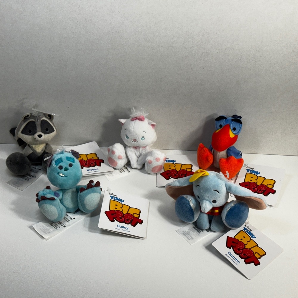 Disney Tiny Big Feet Plush Set of 5 Sulley Dumbo Marie Zazu Meeko NWT 4"